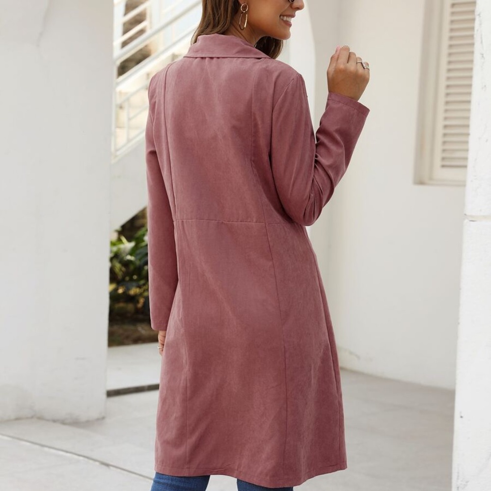 Dusty Pink Waterfall button closure trench coat jacket - Picture 9 of 14